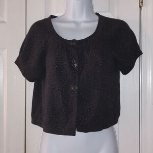 Nicole by Nicole Miller black sparkly button cropped cardigan Sz M